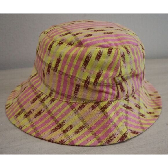 Aerie L65FK7D Women's One Size Yellow/Pink Jacquard Reversible Bucket Hat - Picture 3 of 6